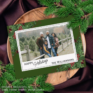 Red Berries Green Holly Cute Botanical Foliage Postcard