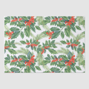 Red Berries Green Holly Floral Christmas Holiday Tissue Paper