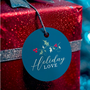 Red berries green holly leaves blue Christmas love Favour Tags