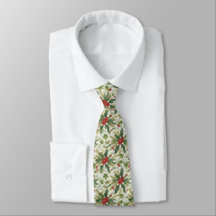 Red Berries Green Leaves Holly Holiday Christmas Tie