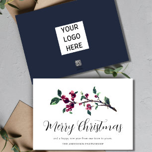 Red Berries Greenery Business Logo Holiday Card