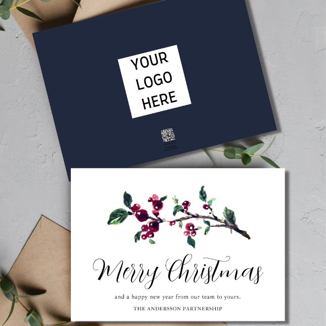 Red Berries Greenery Business Logo Holiday Card (Creator Uploaded)