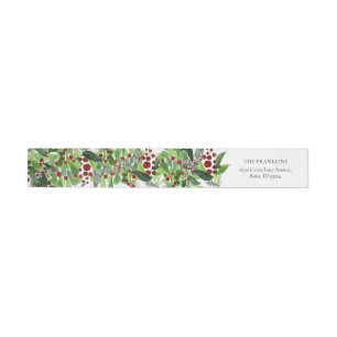 Red Berries Greenery Christmas Holiday  Wrap Around Label