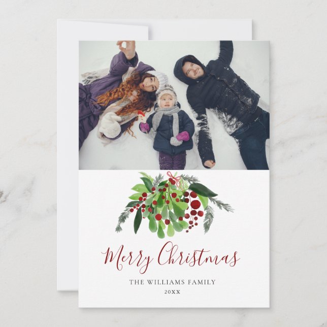 Red Berries Greenery Christmas Photo Holiday Card (Front)