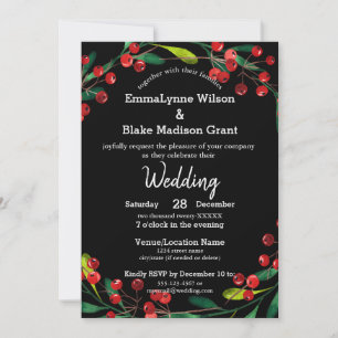 Red Berries Greenery Christmas Wedding Invitation