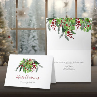Red Berries Greenery Corporate Business Christmas Holiday Card