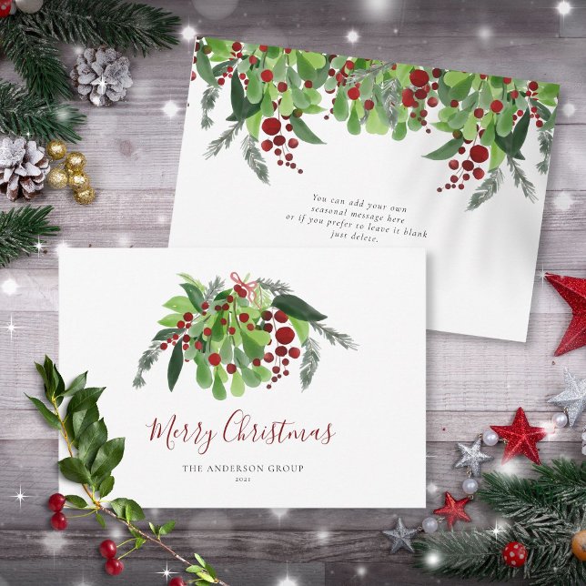 Red Berries Greenery Corporate Business Christmas Holiday Card (Red Berries Greenery Corporate Business Christmas Holiday Card)