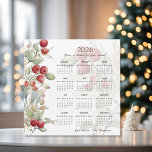 Red Berries Greenery Elegant 2026 Calendar Card<br><div class="desc">A magnet card with a 2026 calendar. 
Features elegant red berries and pine accents greenery. Includes custom text for greeting or name.</div>