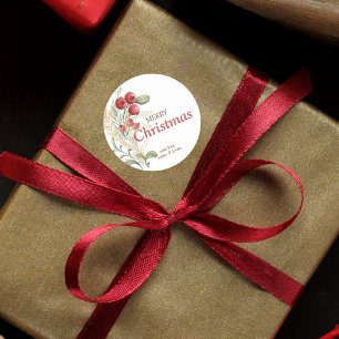 Red Berries Greenery Elegant Christmas Classic Round Sticker