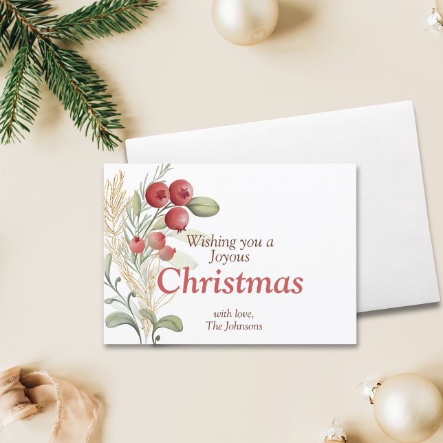 Red Berries Greenery Elegant Christmas Holiday Card (Creator Uploaded)