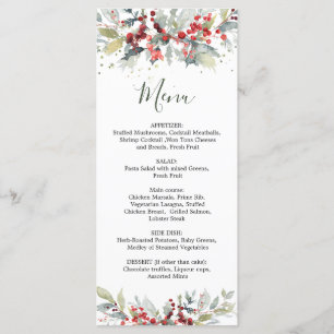 Red Berries Greenery Foliage Wedding Menu