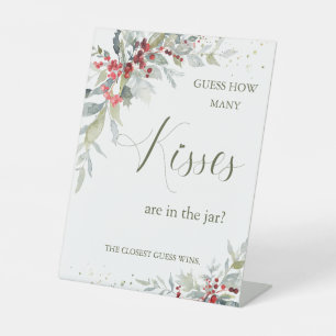Red Berries Greenery Guess How Many Kisses in Jar Pedestal Sign