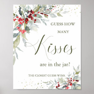 Red Berries Greenery How many Kisses in Jar Poster