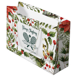 Red Berries Greenery Tennis Club Christmas Holiday Large Gift Bag