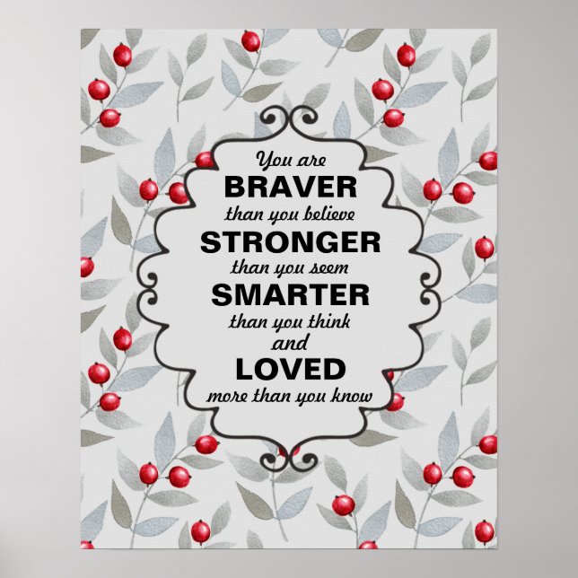 Red Berries Grey Leaves Words of Encouragement Poster (Front)