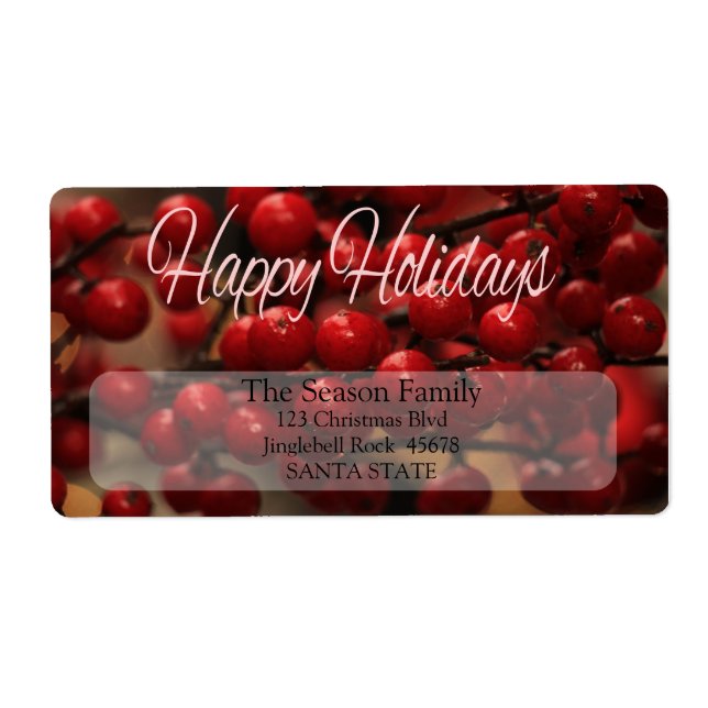 Red berries Happy Holidays address label (Front)