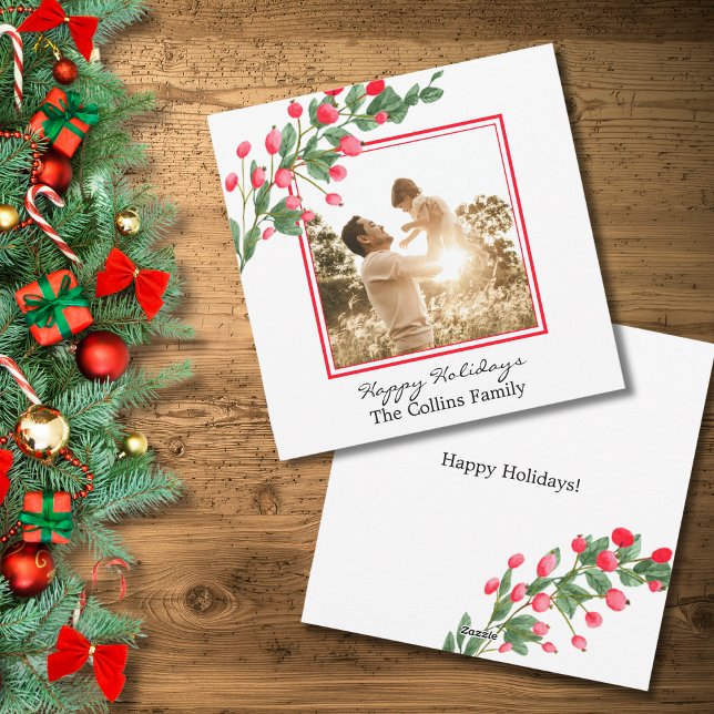 Red Berries Happy Holidays Custom Photo Holiday Card (Creator Uploaded)