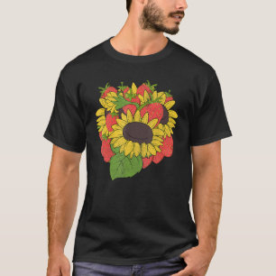 Red Berries Hippie Flower Blossoms Strawberry Sunf T-Shirt