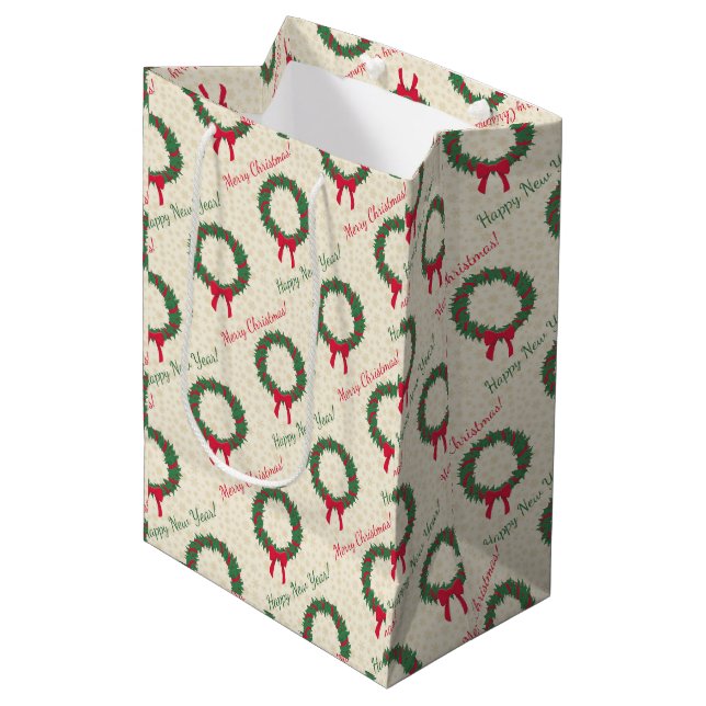 Red Berries Holly Merry Christmas Medium Gift Bag (Front Angled)