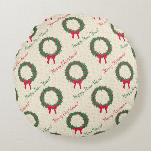 Red Berries Holly Merry Christmas Round Cushion