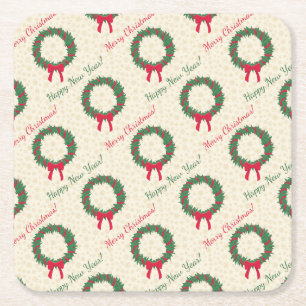 Red Berries Holly Merry Christmas Square Paper Coaster