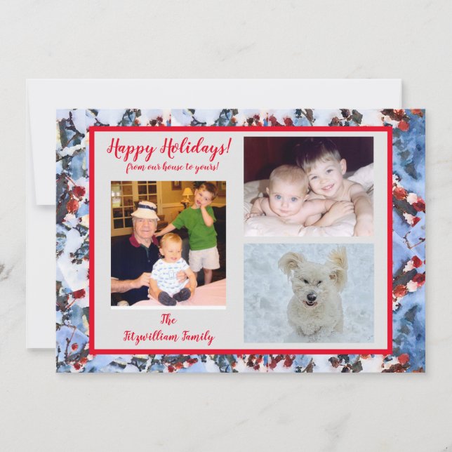 Red Berries in Snow Photo Holiday Card (Front)