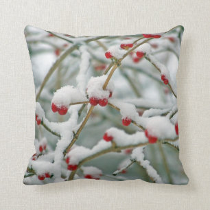 Red Berries in the Snow winter scene Cushion