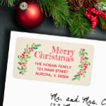 Red Berries Leaves Ivory Christmas Holiday Return Label<br><div class="desc">These Christmas return address labels are perfect for your festive holiday cards or invitations. Leaves and berries on an ivory stripe background with your personal information. CHANGE the text, the fonts and font colours. MATCHING party invitations, holiday photo cards, stickers, plates, napkins and more in our store --> http://bit.ly/2OnL2qe <--...</div>