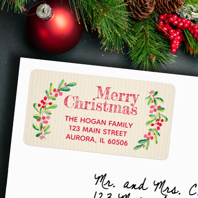 Red Berries Leaves Ivory Christmas Holiday Return Label (Creator Uploaded)