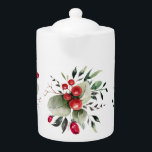 Red Berries & Leaves Teapot<br><div class="desc">Red Berries look like Christmas however enjoy you tea all year around in this bright and cheerful teapot.</div>