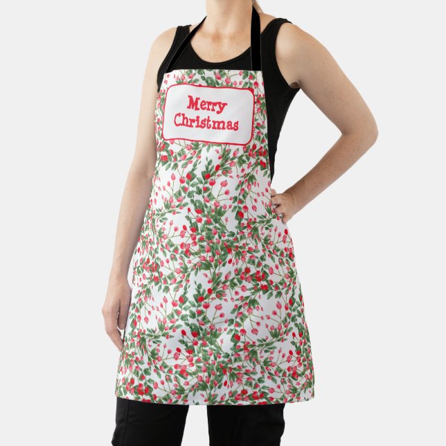 Red Berries Merry Christmas Apron (Insitu)