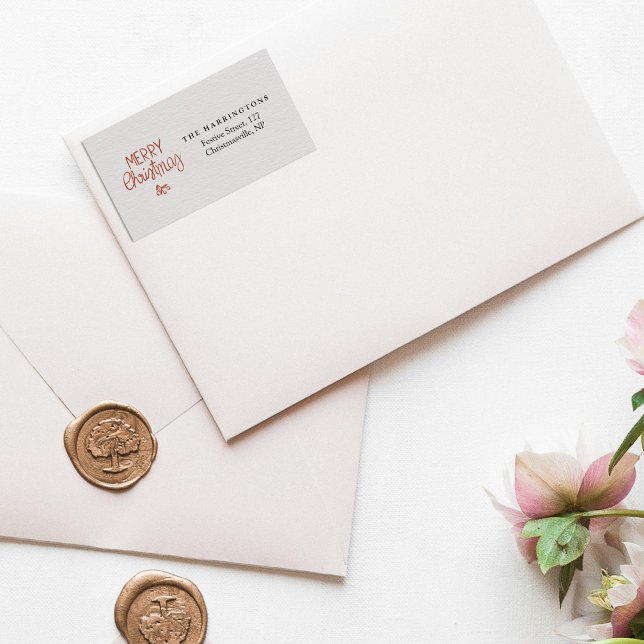 Red Berries Merry Christmas Custom Return Address Label (Creator Uploaded)