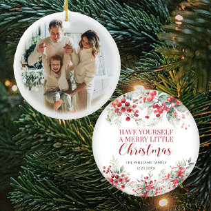 Red berries merry Christmas family photo Ornament