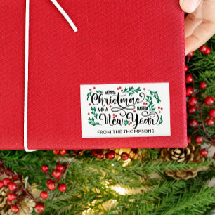 Red Berries Merry Christmas Happy New Year From Rectangular Sticker
