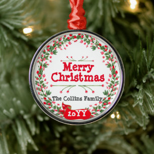 Red Berries Merry Christmas Wreath Metal Tree Decoration