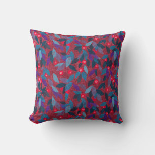 Red Berries Minimal Floral Pattern Simple Botany Cushion