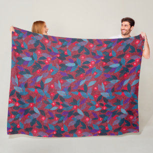 Red Berries Minimal Floral Pattern Simple Botany Fleece Blanket