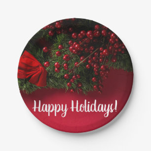 Red Berries & Mistletoe, Christmas Paper Plate