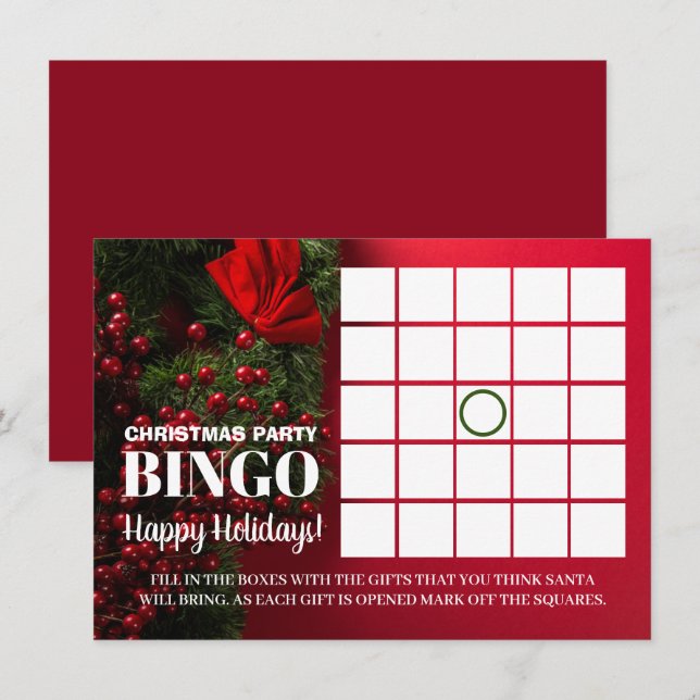 Red Berries & Mistletoe, Christmas Party Bingo Invitation (Front/Back)