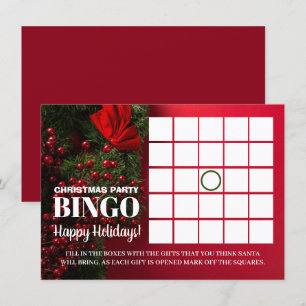Red Berries & Mistletoe, Christmas Party Bingo Invitation