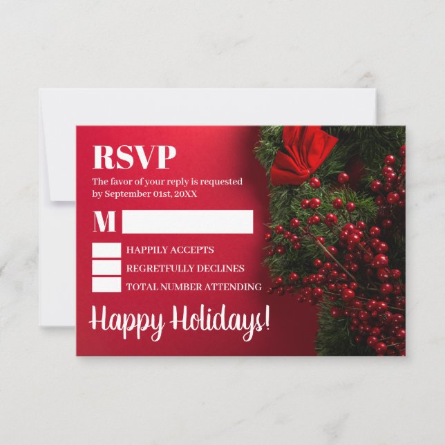 Red Berries & Mistletoe, Christmas RSVP Card (Front)