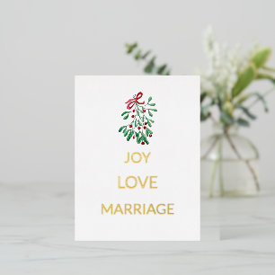Red Berries Mistletoe Joy Love Marriage Foil Holiday Postcard