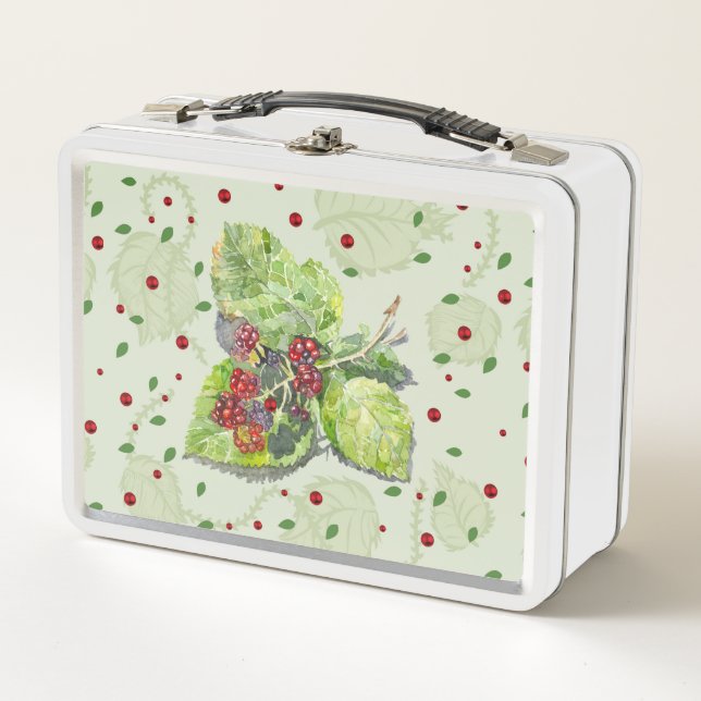 Red berries of blackberry metal lunch box (Front)