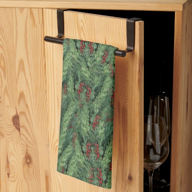 Red Berries on Tree Christmas Tea Towel (Thirds Fold)