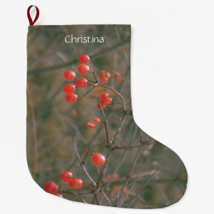 Red Berries Outdoor Nature Photo Personalised Large Christmas Stocking