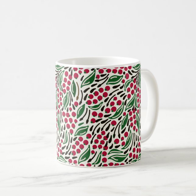 Red Berries Pattern Coffee Mug (Front Right)