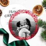 Red Berries Photo Frame Two-Sided Round Card<br><div class="desc">A cheerful round frame of red berries and leaves overlay your favourite photo for a unique and seasonal holiday card that that will stand out from the crowd. Don't forget to personalise the back with your own greeting, a personal message and your names. Punch a hole in the top of...</div>
