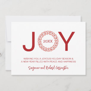 Red Berries Rosehips Wreath Joy Christmas. Holiday Card