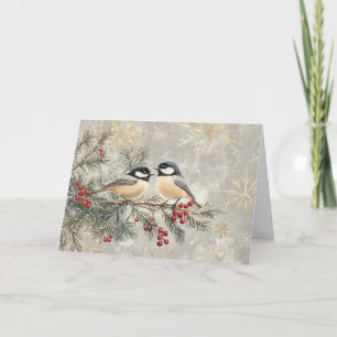 Red Berries, Snowflakes, and Chickadees Card