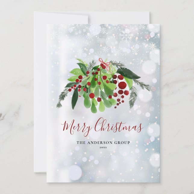 Red Berries Snowflakes Business Logo Christmas Holiday Card (Front)